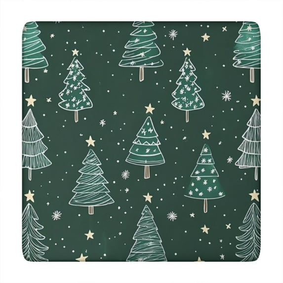 Dark Green Christmas Tree Pattern Square Fitted Tablecloth with Elastic Edge,Square Table Cover,Washable Elastic Table Cover for Home Kitchen Party Decor 34"x34"