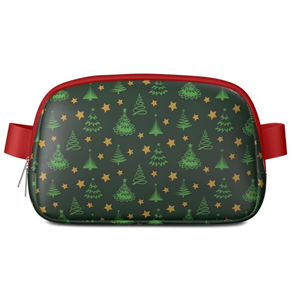 Dark Green Christmas Tree and Star Pattern Cute Fanny Packs for Women,Travel Waterproof Crossbody Fanny Bags Waist Purse for Women Anti Theft Adjustable Strap for Running Travel Cycling