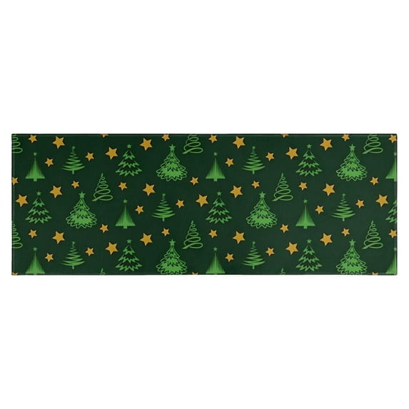 Dark Green Christmas Tree and Star Pattern Kitchen Rug Mat,Kitchen Runner Rugs Non Skid Washable,Decorative Kitchen Floor Mats for Kitchen,Sink,Laundry,17"X47"