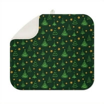 Dark Green Christmas Tree and Star Pattern Dish Drying Mat for Kitchen 1 Pack, Ultra Absorbent Microfiber Dishes Drainer Mats,16x18in(41x46cm)