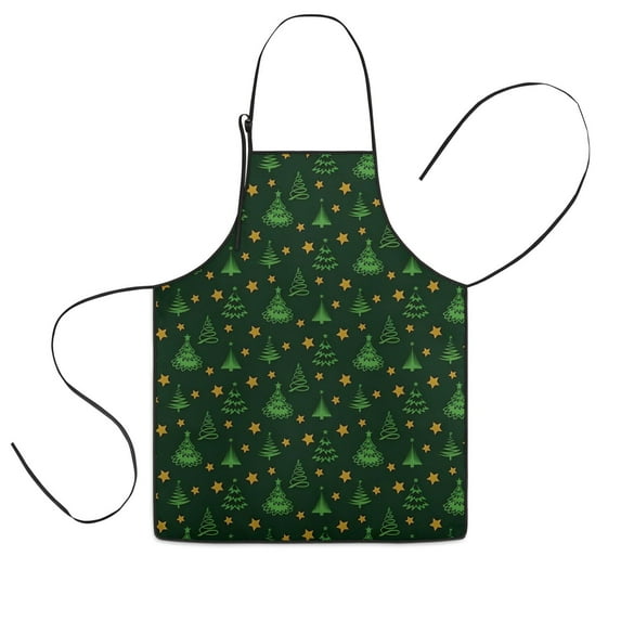 Dark Green Christmas Tree and Star Pattern Kids Aprons for Girls and Boys,Adjustable Neck Strap Toddler Aprons for Kids Cooking Baking