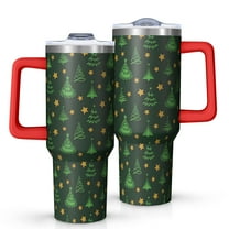 Dark Green Christmas Tree and Star Pattern Tumbler with Handle and Lid,40oz Double Wall Vacuum Insulated Tumbler,Cups Gift for Women and Men