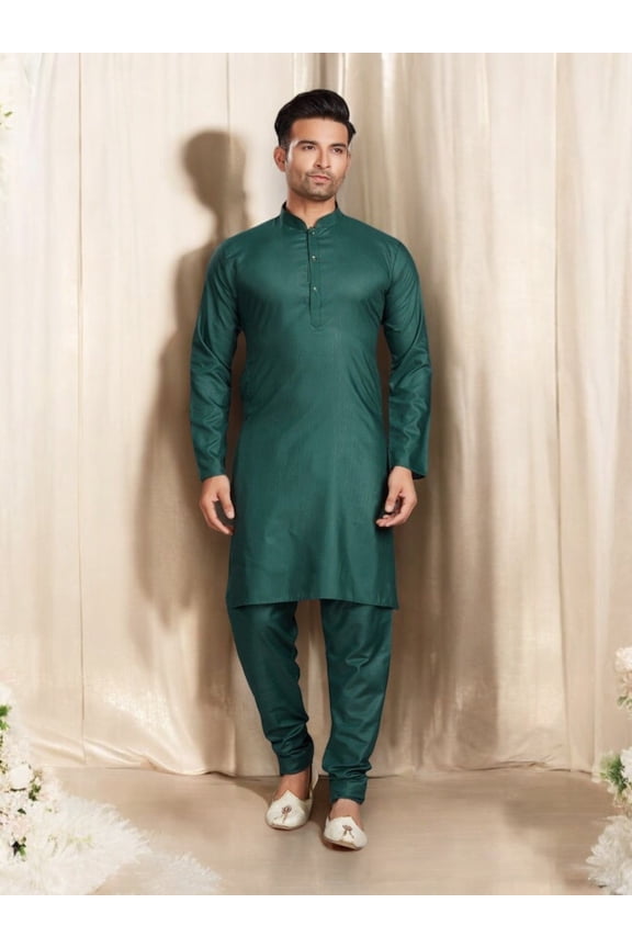 Dark Green Color Traditional Kurta Pajama Catalog 69005 C– Cultural Wear for Mens