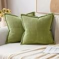 Dark Green Corduroy Pillow Covers with Splicing Set of 2 Super Soft