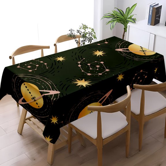 Dark Green Cosmic Galaxy Planet Aesthetic Print Tablecloth, Holiday Dinner Party Kitchen Dining Decor, Astrology Themed Home Table Cover, Thanksgiving Christmas Gift