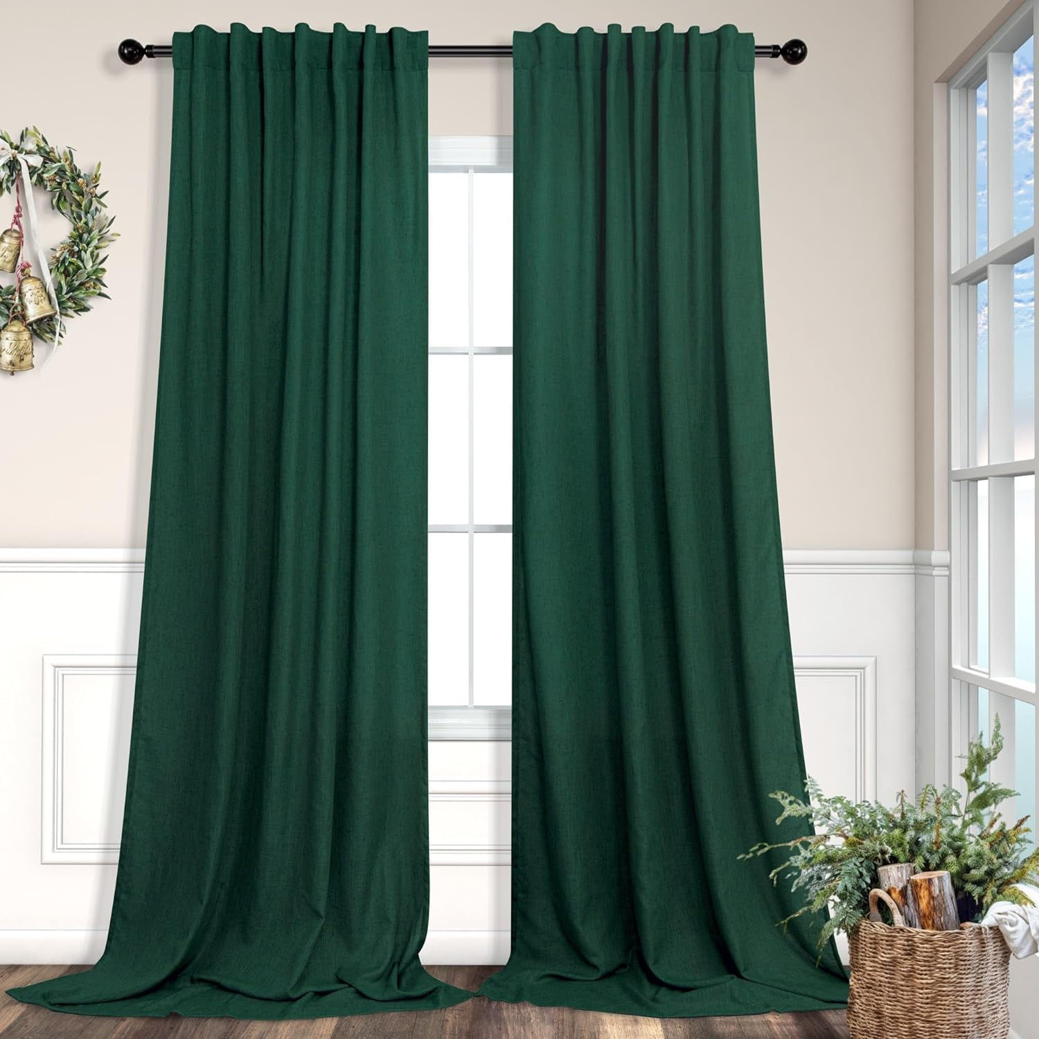 Dark Green Curtains 84 Inch Length for Bedroom 2 Panels Back Tab Pocket ...