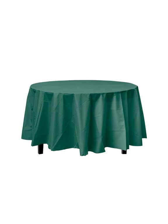 Dark Green Decorations | Round Dark Green Table Cloth | Round Plastic Table Cover - Dark Green - 84in. - 1 Piece (fdp91006)