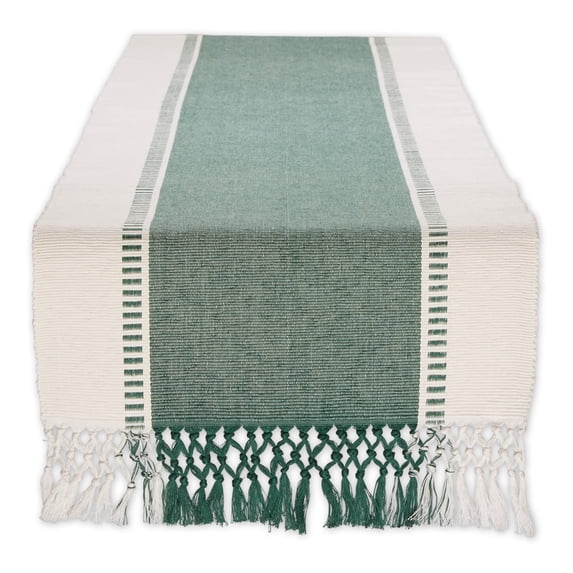 Dark Green Dobby Stripe Ribbed Table Runner 13" x 108"