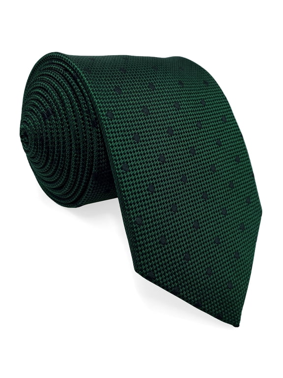 Dark Green Dots Necktie for Men Best Man Tie for Suit Jacket Jacquard Woven Business Prom Long 63"