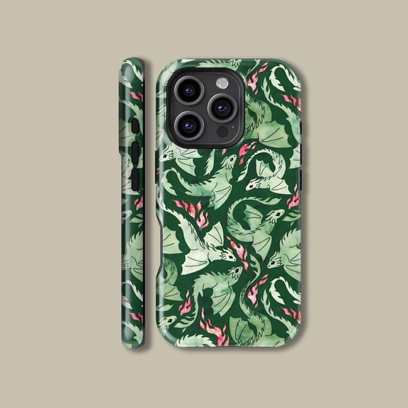 Dark Green Dragon Fire MagSafe Case for iPhone Samsung Retro