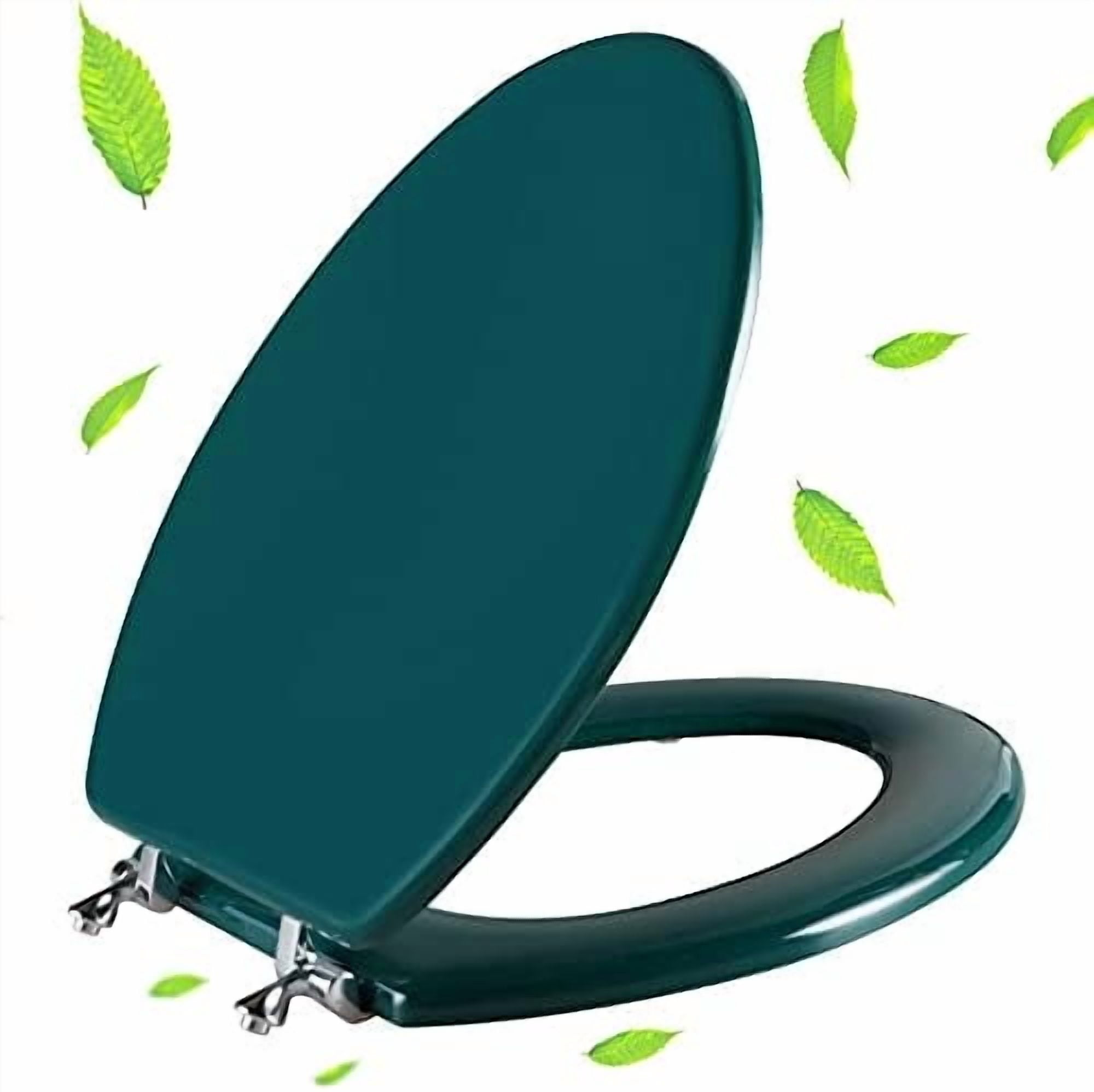 Dark Green Elongated Toilet Seat Natural Wood Toilet Seat with Zinc Alloy Hinges, Easy to Install also Easy to Clean, Scratch Resistant Toilet Seat by  (Elongated, Dark Green)