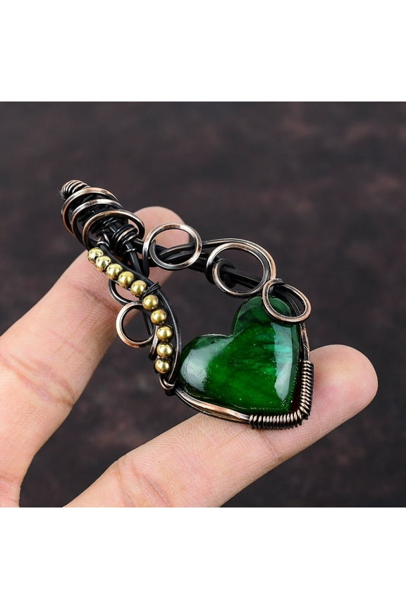 Dark Green Fire Labradorite Copper Valentine Gift Wire Wrapped Pendant 3.03"