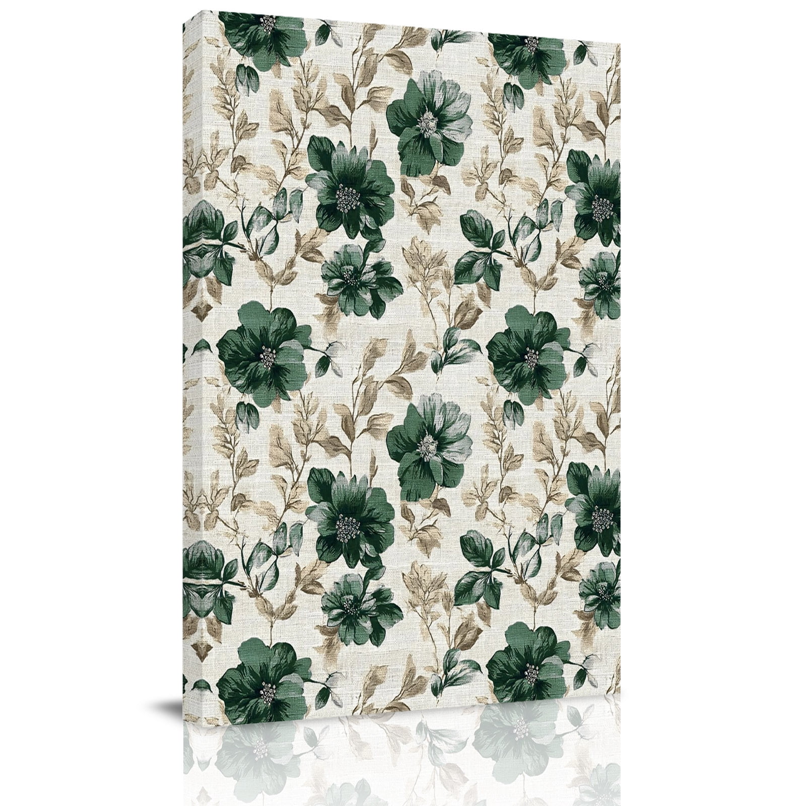 Dark Green Floral Canvas Wall Art for Living Room, Vintage Flower ...