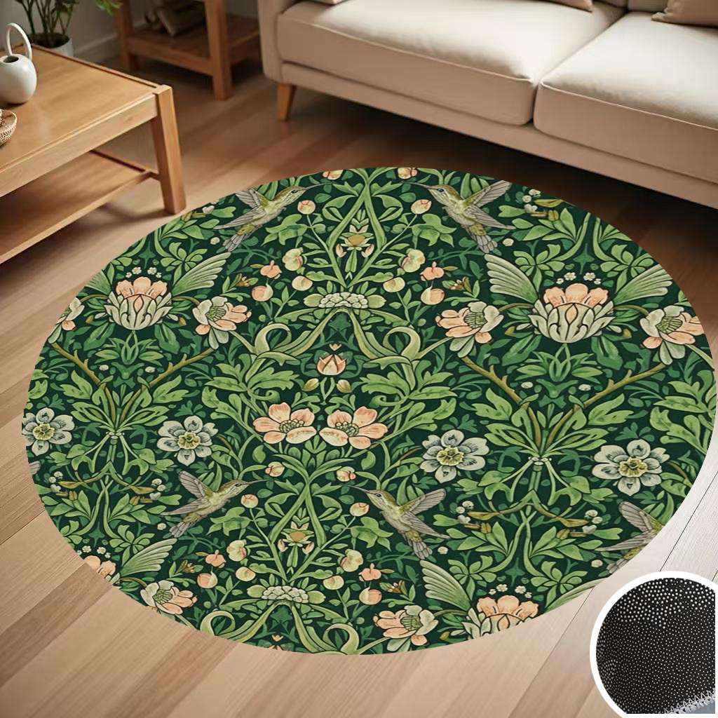 Round Hummingbird Rug Dark Green Floral Hummingbird Pattern Round Carpet Living Room Bedroom ...