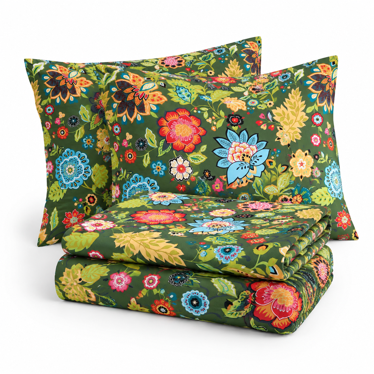Dark Green Floral Queen-Deep 22