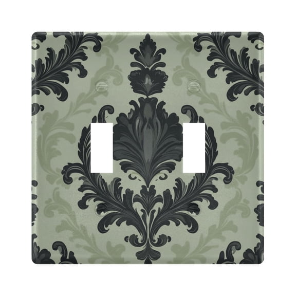 Dark Green Flower Pattern Light Switch Cover Electrical Outlet Cover Replaceable Wall Plates 2-Gang