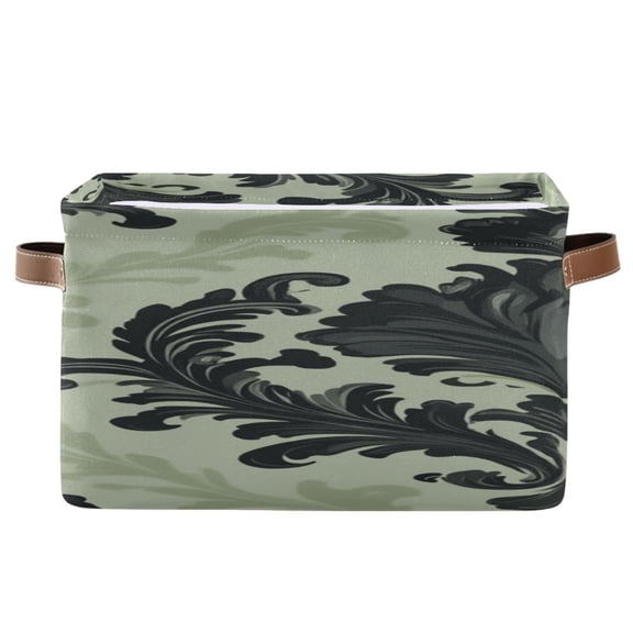 Dark Green Flower Pattern Square Storage Bins with Handles Collapsible Containing Box 1 Pack