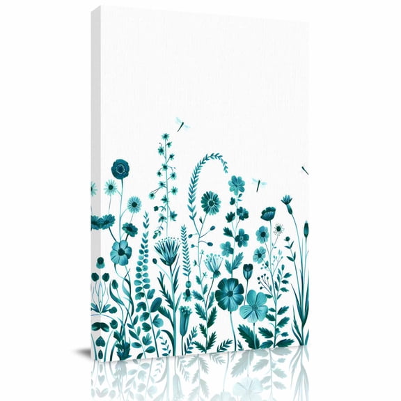 Dark Green Flowers Floral Canvas Wall Art for Living Room, Leaves Dragonfly Abstract Plant Poster Print Painting for Bedroom Office Home Decoration Wall Pictures Prepare To Hang 16"x24"