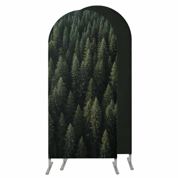 Dark Green Forest Arch Backdrop Cover 4 FT,Spandex Wedding Arch Stand Covers Stretchy Backdrop,Pine Trees Modern Mysterious Art Round Top Party Arched Background for Birthday Event Baby Shower Decor