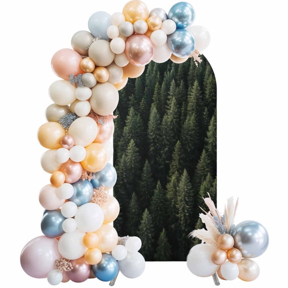 Dark Green Forest Arch Backdrop Cover 4x1.65 Ft, Spandex Wedding Arch Stand Cover, Pine Trees Modern Mysterious Art Round Top Stretch Fitted Background Covers for Birthday Ceremony Party Decor