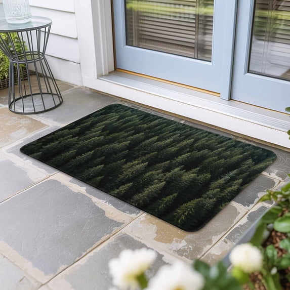 Dark Green Forest Door Mat Indoor Outdoor, Pine Trees Modern Mysterious Art Non Slip Welcome Mat with Rubber Backing, Absorbent Fabric Front Door Mats Entryway Rug for Home Patio Entrance 20"x31.5"