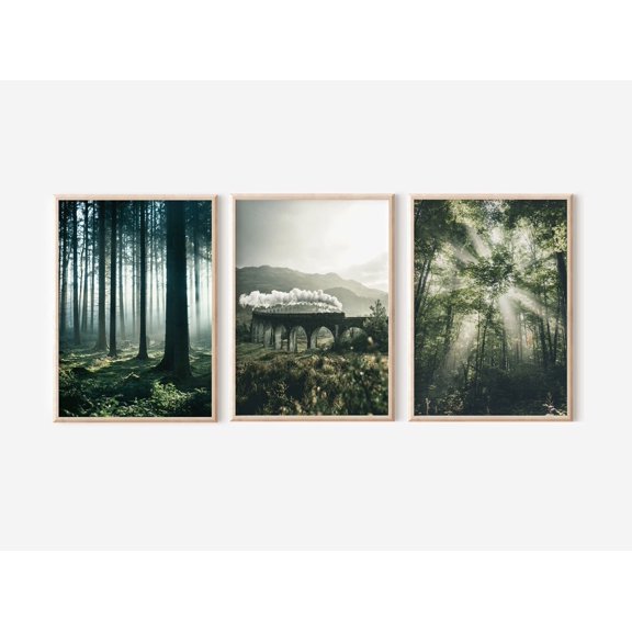 Dark Green Forest Glenfinnan Viaduct Green Nature Set 3 Unframed Paper Print 8x12
