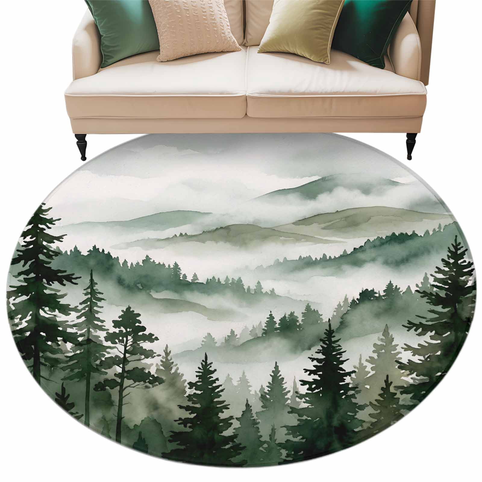 Dark Green Forest Round Rug 5ft Washable Circle Kitchen Rugs Non Slip ...