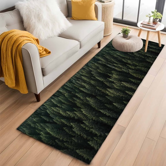 Dark Green Forest Runner Rug 2x6 FT,Non Slip Hallway Rugs,Pine Trees Modern Mysterious Art Washable Soft Floor Carpet Throw Runner Carpet Long Rugs for Entryway Kitchen Bedside Sliding Door