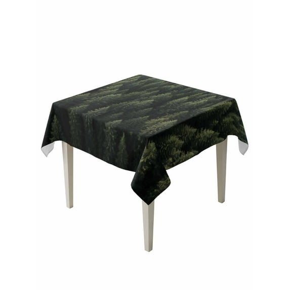 Dark Green Forest Table Cloth, Pine Trees Modern Mysterious Art Waterproof Tablecloth for Square Tables, Reusable Washable Fabric Table Cover for Restaurant Kitchen Dining Tables 60"x60"