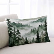 Dark Green Forest Throw Pillow Covers, Watercolor Clouds Trees Mountain Soft Breathable Pillow Cases with Invisible Zipper for Sleeping, Standard Pillowcases for Couch Bed Sofa Chair 20x26 Inches
