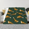 Dark Green Fox Print Throw Blanket for Couch, Soft Comfy Warm Plush