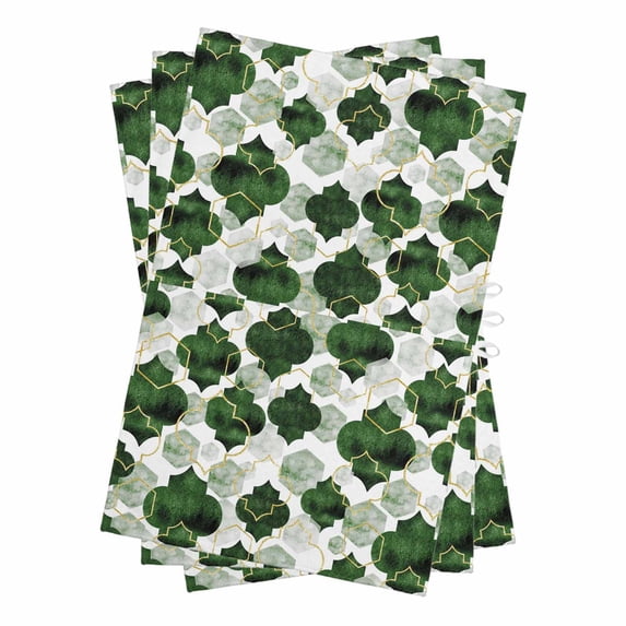 Dark Green Geometric Moroccan Kitchen Towels Set of 3, Water Absorbent Dish Towel, Abstract Art Ombre Modern Decorative Hand Towels - Quick Drying Cloth for Cooking Baking, 18x28 Inch