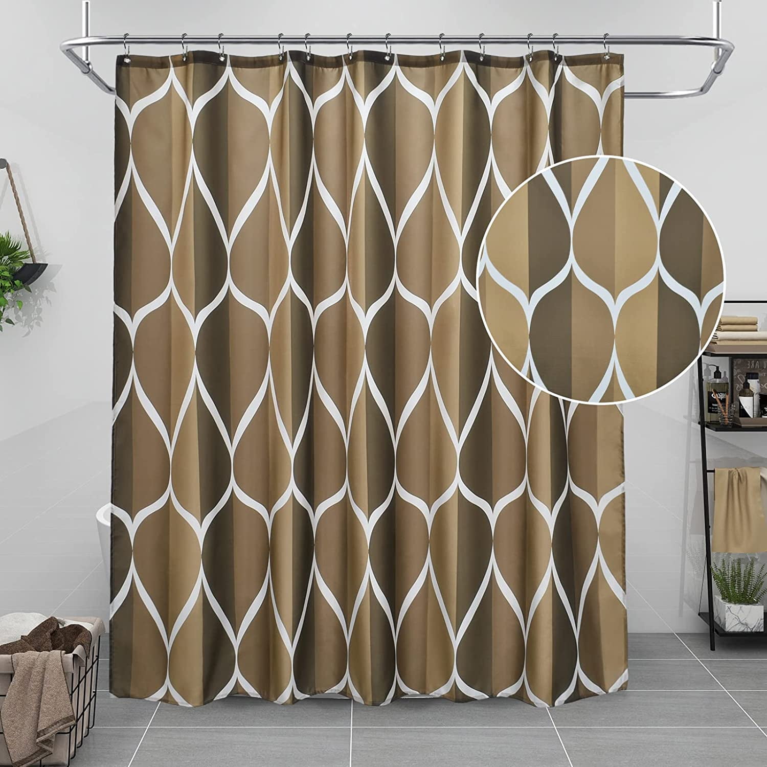 Dark Green Geometric Shower Curtain, Waterproof Design and Polyester
