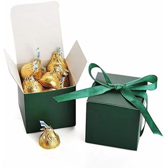 Dark Green Gift Candy Box Bulk 2x2x2 inches with Green Ribbon Party Favor Box,Pack of 50
