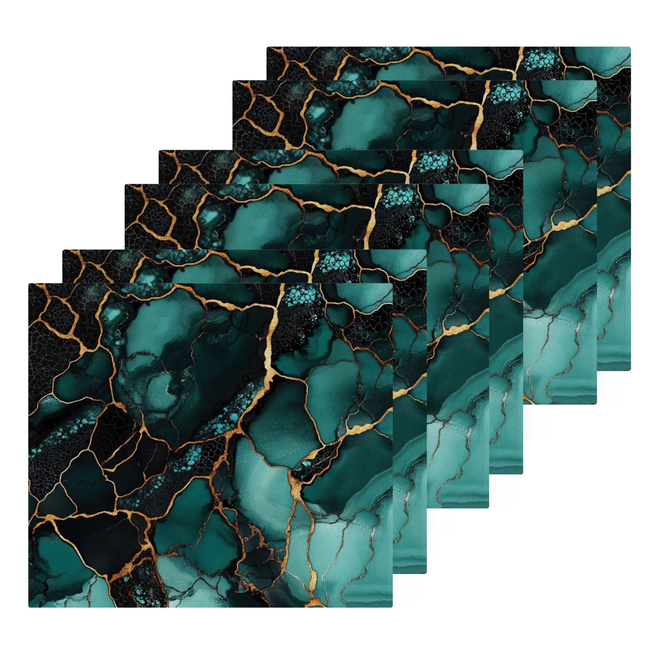 Dark Green Gild Marbles 100% Cotton Face Towel 12x12in Soft Absorbent Washcloth Durable Printed Hand Towels for Bathroom Travel 6 Pcs