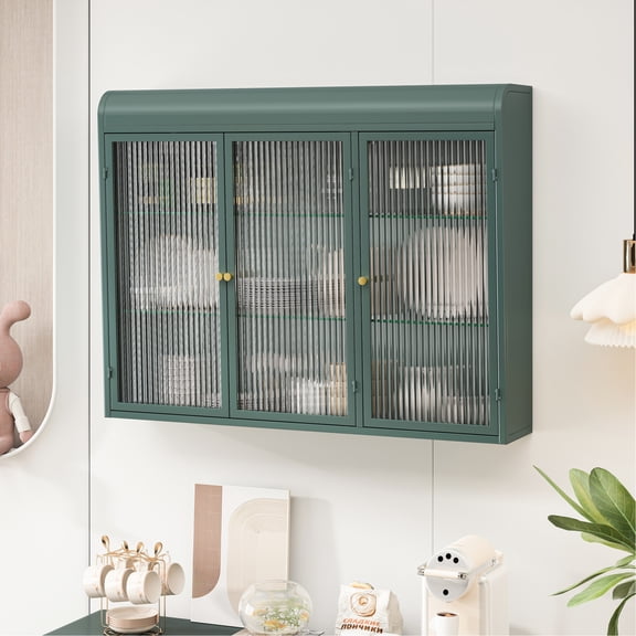 Dark Green Glass Wall Cabinets | Three-Compartment Storage | Strong and Stylish Design | Organize Small Items