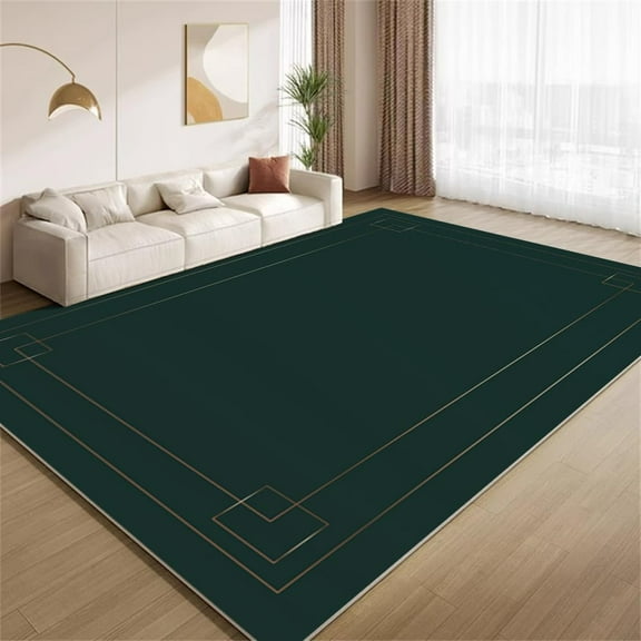 Dark Green Gold Area Rugs Emerald Gold Border Rugs Non Slip Non Shedding Print Washable Floor Carpet for Living Room Bedroom Office Study Foyer Hallway 2ftx3ft