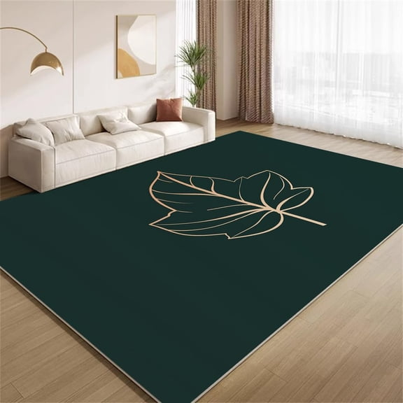 Dark Green Gold Area Rugs Emerald Gold Leaves Rugs Non Slip Low Pile Indoor Throw Carpet for Living Room Bedroom Gameroom Study Office Entrance Foyer 2ftx3ft