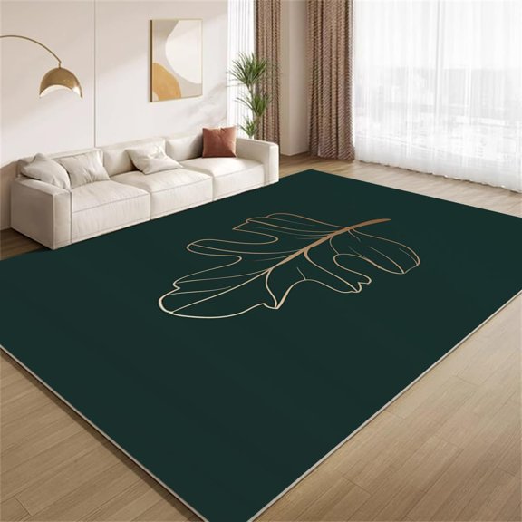 Dark Green Gold Area Rugs Emerald Gold Leaves Rugs Ultra Soft Non Slip Washable Low Pile Carpet for Gameroom Bedroom Living Room Playroom Home Decor 2ftx3ft