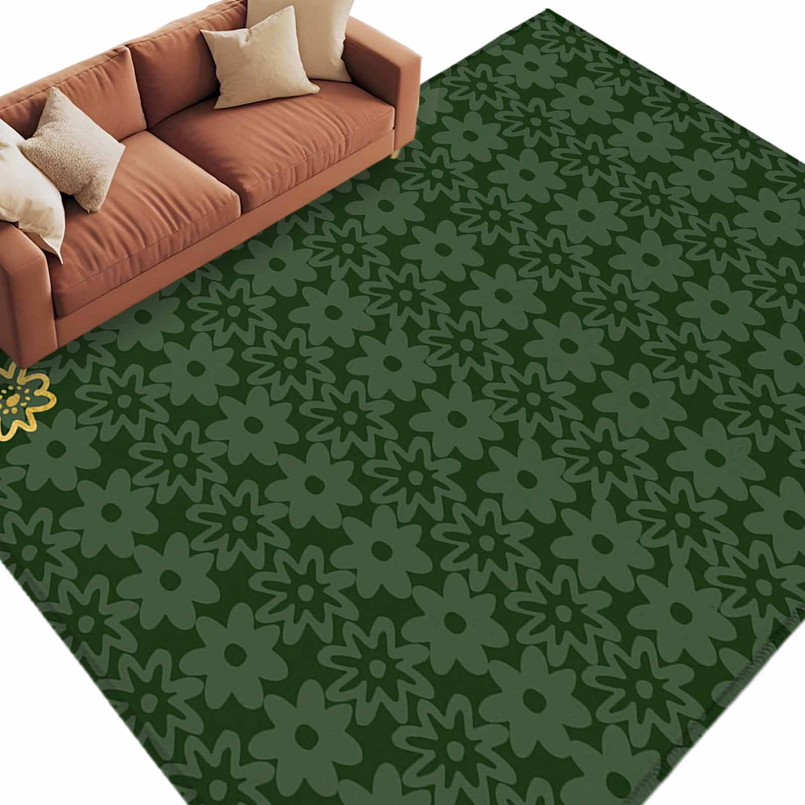 Dark Green Gold Floral Area Rugs Collection 6'x9', Modern Abstract Art ...