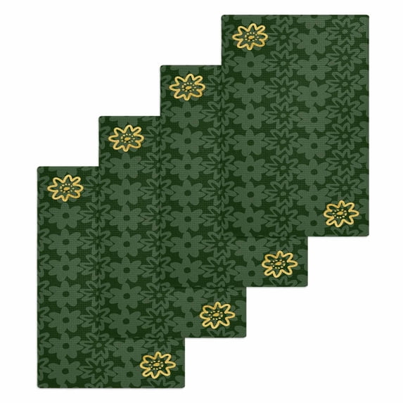 Dark Green Gold Floral Kitchen Dish Towels for Drying Dishes Set of 4, Modern Abstract Art Spring Flowers Waffle Weave Microfiber Hand Tea Bathroom Towels Quick Dry & Absorbent Towel 15.7x23.6
