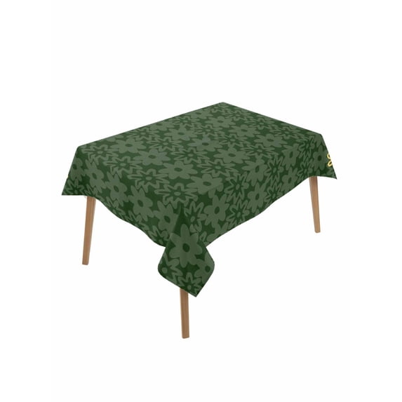 Dark Green Gold Floral Rectangle Tablecloth, Modern Abstract Art Spring Flowers Waterproof & StainResistant Tablecloth, Washable Oil-proof Table Cover for Dining/Party/Wedding/Camping/Buffet 52x70 In