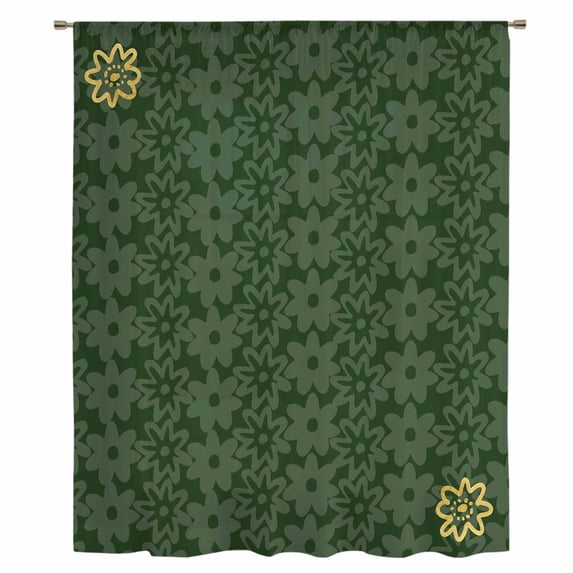 Dark Green Gold Floral Sheer Curtains 45 Inches Long, Modern Abstract Art Spring Flowers Light Filering Curtains, Breathable Simi Curtain Privacy Drapes for Kitchen Bathroom Small Window Treatment