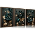 thumbnail image 1 of Dark Green And Gold Flower Canvas Wall Art Elegant Bloom Flowers Posters Prints Paintings Modern Abstract Plant Pictures Wall Decor for Living Room Bedroom Bathroom Decoration Unframed, 1 of 6