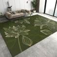 thumbnail image 1 of Dark Green Golden Lotus Indoor Area Rugs, Simple Line Flowers Non-Slip Kids Rug, Upholstery Rug with Non-Slip Backing for Kids Boys Girls Bedroom Living Room Dining Room Study 5x6ft, 1 of 7