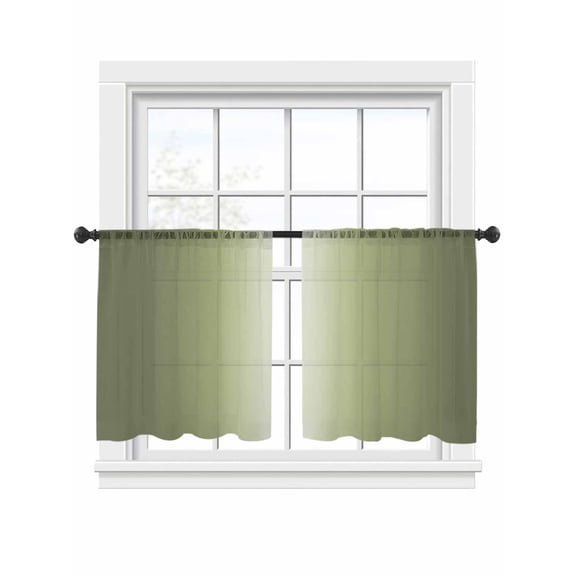 Dark Green Gradient Window Sheer Curtain Abstract White Sage Green Minimalist Art Semi Curtain Sheers Light Filtering Rod Pocket Voile Drapes for Bedroom Kitchen Living Room 52 X 54 Inch, 2 Panels