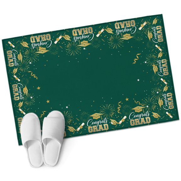 Dark Green Graduation Cap Washable Small Entryway Area Rugs 2'x3', Gold Stars Academic Diploma Low Pile Throw Rug Non-Slip Sturdy Edge Binding Carpet for Front Door Floor Room Entry