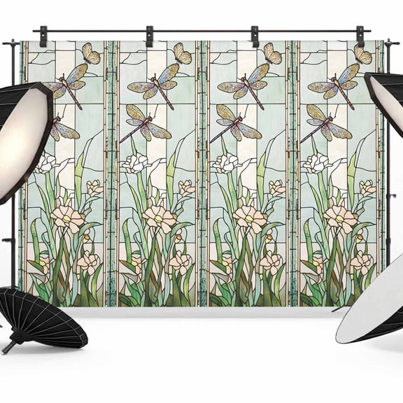 Dark Green Grass Backdrop for Photoshoot,Photography Photo Studio Background Wall Backdrop,Flower Dragonfly Retro Pastoral Rustic Back Drop Banner Panel for Portraits Wedding Live Streaming 7x5Ft