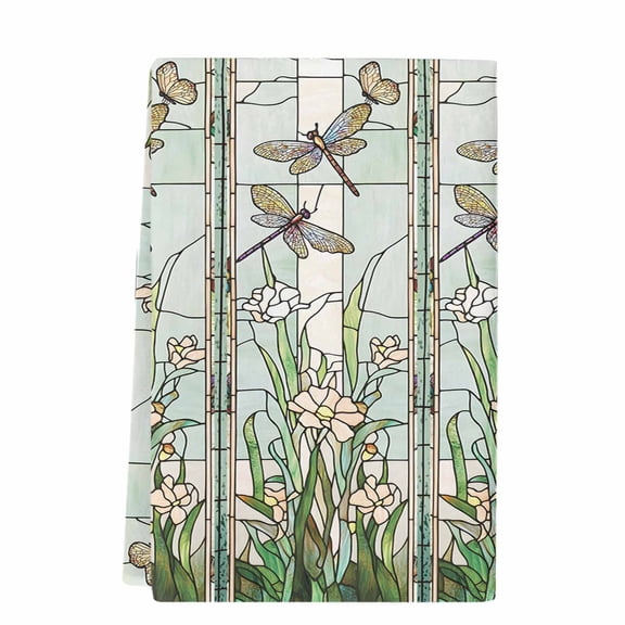 Dark Green Grass Kitchen Towels Set of 1, Absorbent Microfiber Dish Tea Towels with Hanging Loop, Flower Dragonfly Retro Pastoral Rustic Resuable Hand Towel for Home Kitchen Cooking Cleaning 18"x28"