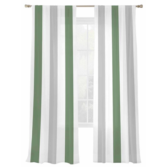Dark Green Grey Stripe Sheer Curtains 2 Panels Set Classic Modern Sheer Window Curtains Light Filtering Rod Pocket Voile Drapes for Bedroom Living Room 52"X84"